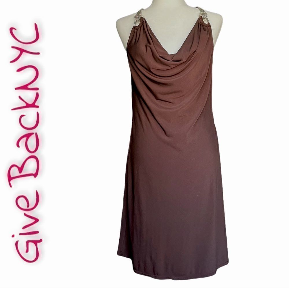 Essentials by Milano Cowl Dress in Brown Size S